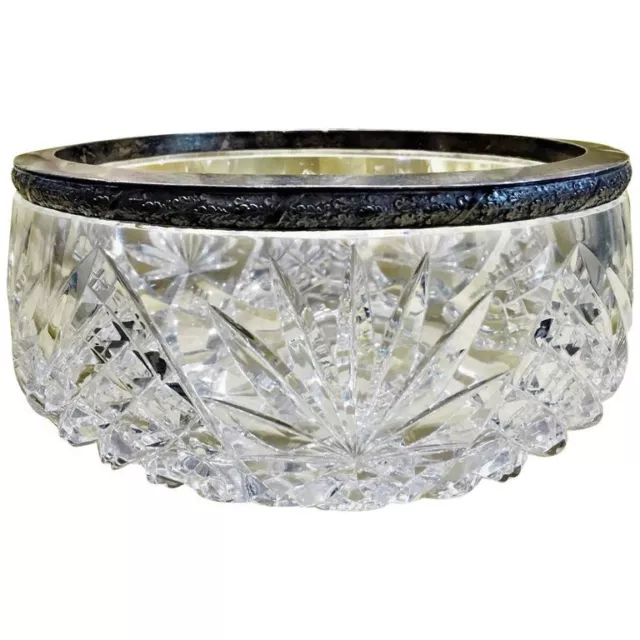 Vintage Russian Soviet Classic Large Crystal and Silver Circular Bowl, ca. 1945