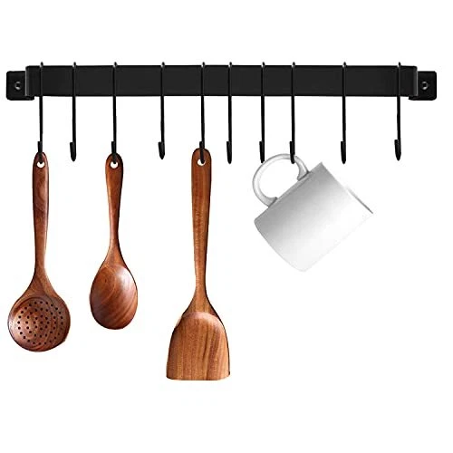 Kitchen Wall Mounted Hanging Utensil Holder Rack Wrought Iron Rail Rack with ...