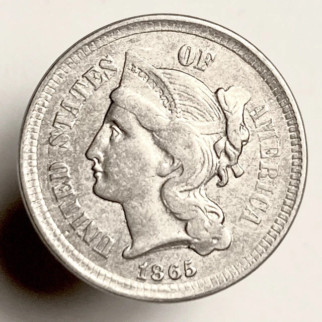1865 Three-Cent Piece (Nickel) AU/UNC Details