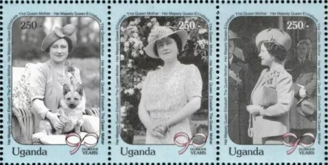 Uganda #SG816-SG818 MNH 1990 QEII Queen Mother Elizabeth Corgi Garden [780a]