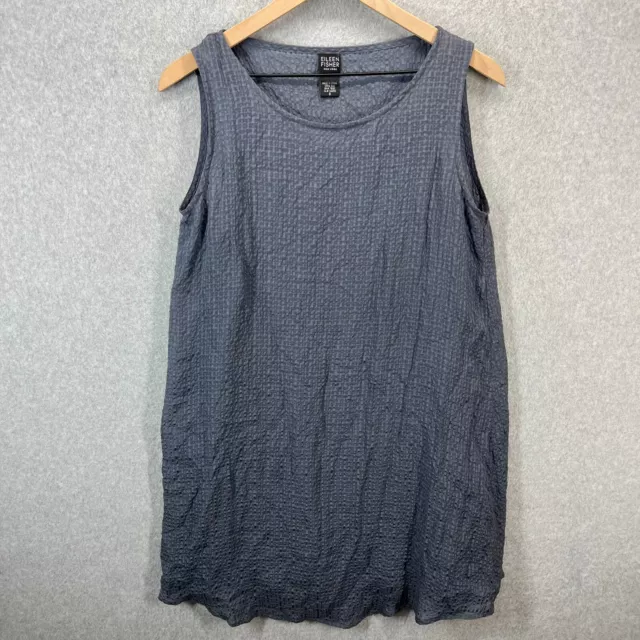 Eileen Fisher Silk Tunic Sleeveless Textured Blue Gray Womens S Mini Dress EUC