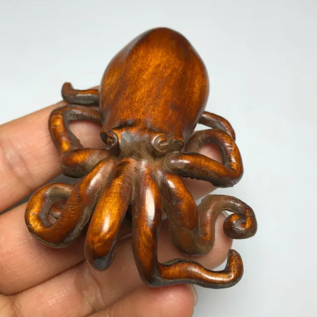 lovely Netsuke Chinese Boxwood Handwork Octopus Statue tea pet fengshui Art deco