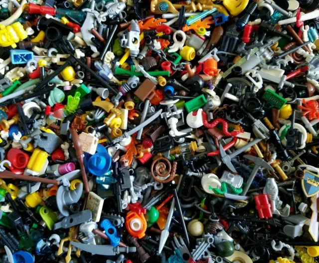 LEGO Minifigure Accessories Lot of 100 Random Tools, Bulk, Backpacks, Weapons