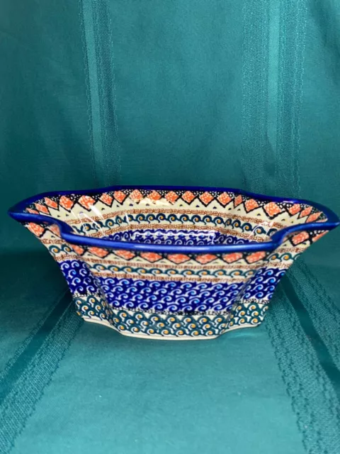 RARE Hand Made Polish Pottery Bowl from Boleslawiec Unikat Pattern Signed Great