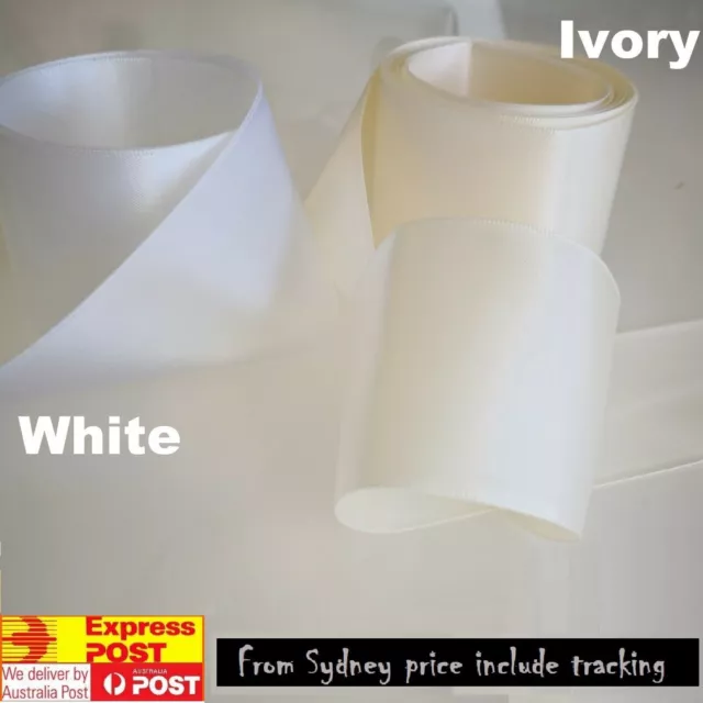 Satin Wedding Car Ribbon 50 MM X 10 Meters  Double Face FLAT PACKED white ivory