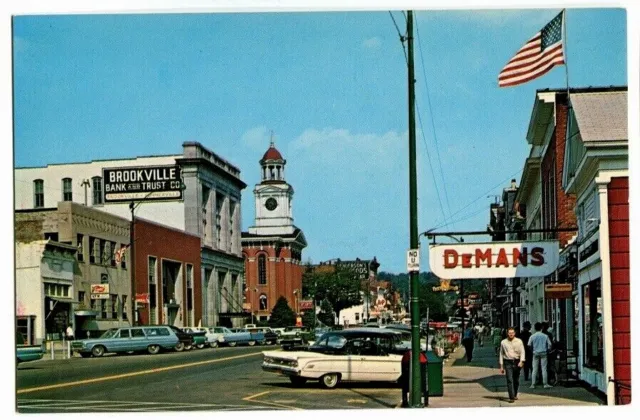 VTG Postcard PA Brookville Main Street Jefferson County DeMans 1960's Unposted