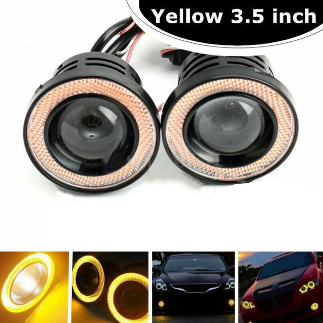 2X 89mm COB Auto LED Fendinebbia Giallo Halo Angel Eyes Rings DRL 12V Bianco