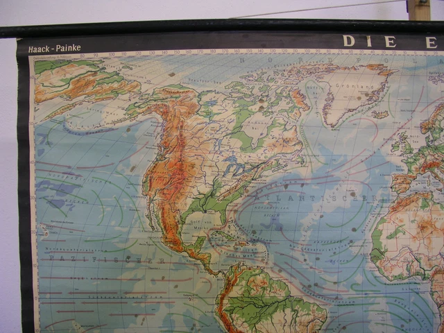 World Map 1978 SCHULWANDKARTE ALTE PHYSISCHE Weltkarte Die Erde 139x84cm vintage world ...