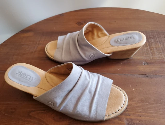 BORN Womens Size 8 Sandals Lehmi Leather Slouchy Ruched Mule Slide