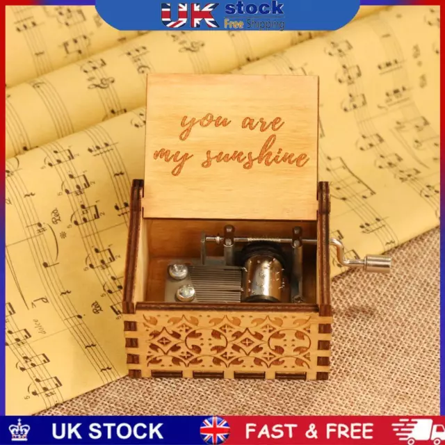 Sunshine Wooden Music Box Retro Hand Cranked Engraved Musical Toys Birthday Gift