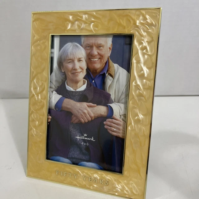 50TH ANNIVERSARY PICTURE Gold Enameled Frame Jubilee Holds 4x6” Photo