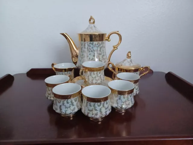 Vintage Royal Crown  Iridescent Gold complete Tea Set  1700 Hand Painted 15 pcs