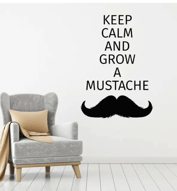 Vinyl Wall Decal Barbershop Mustache Phrase Keep Calm Grow Stickers (g2770)