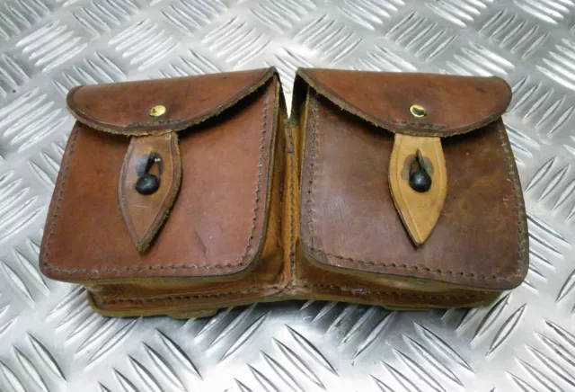 Genuine Vintage Military Issue Tan Double Leather Ammo / Utility Pouch