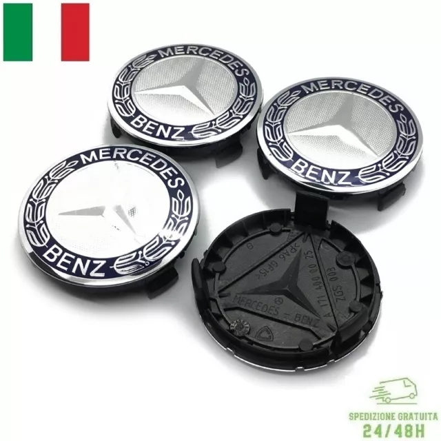 4 Tappi Coprimozzo Per MERCEDES CLASSE A B C E CLA CLK ML S Cerchi in Lega 75 mm