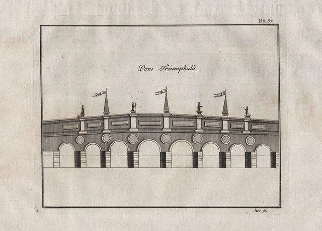 Roma Rome ROM Ponte Neroniano Trionfale Bridge Architettura Incisione 1735