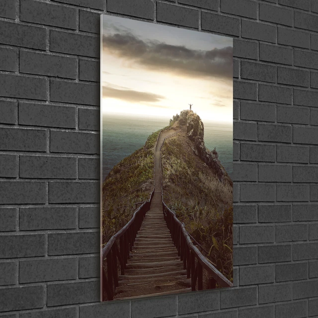 Tableau Déco Moderne Sur Verre Trempé 50x100cm - Paysage "Chemin Au Bord De La Mer" - Neuf