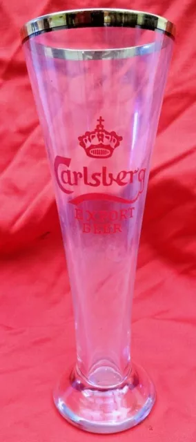 Vintage Carlsberg Beer Advertising Clear Glass Gold Rim Barware Collectible Rare