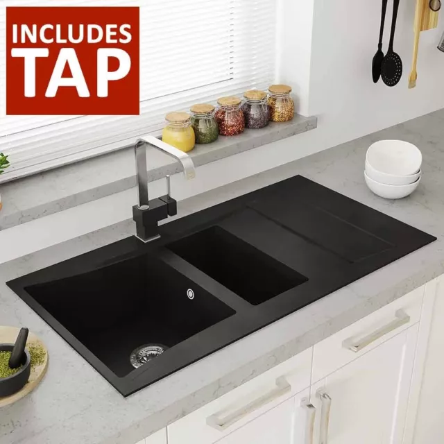 Astini Xeron 1.5 Bowl Black SMC Synthetic Reversible Kitchen Sink, Waste & Tap