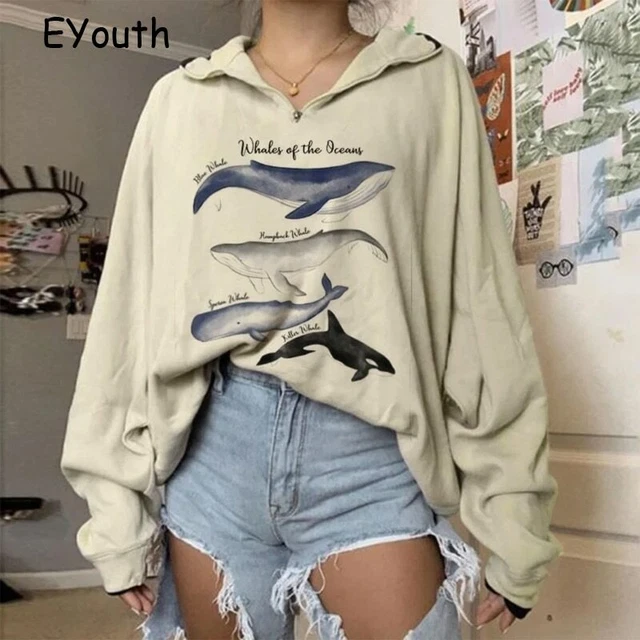 Fashion Women Hoodie Whales Print Loose Hoodies 2020 New Personality Printed