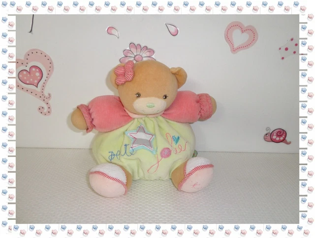 Doudou ours KALOO Liliblue fleurs bleu rose patapouf 30 cm - SOS do