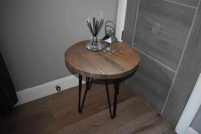 Rustic Handmade Pine Side Table With Metal Hairpin Legs