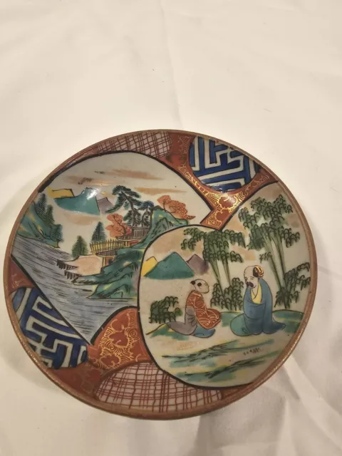 Antique Japanese Kutani Pottery Landscape Plate