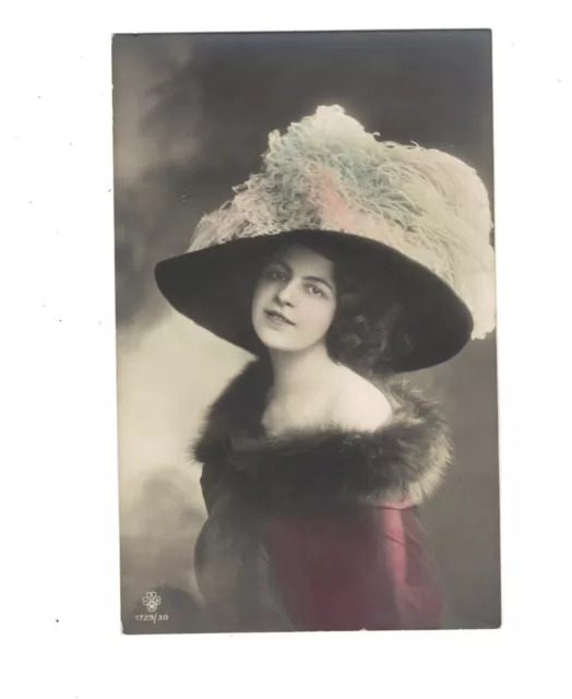 Sb2317 Early 1900 Hat Fashion, Victorian Glamour Beauty  With Dress Rppc