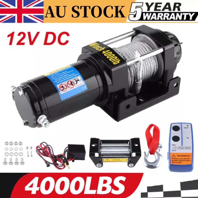 12V 4000LBS/1814KG Electric Winch Steel Cable Boat Winch 4WD ATV 4X4 W/ Remote