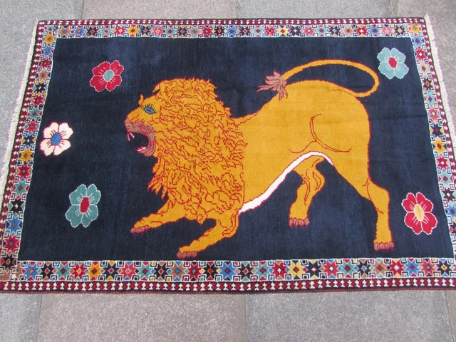 FIN ANCIEN MAIN Fabriqué Traditionnel Oriental Laine Riche Rouge Bleu