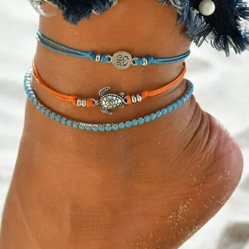 Ankle Bracelet Silver Chain Foot Beach Anklet Women Adjustable Jewelry 925 Boho
