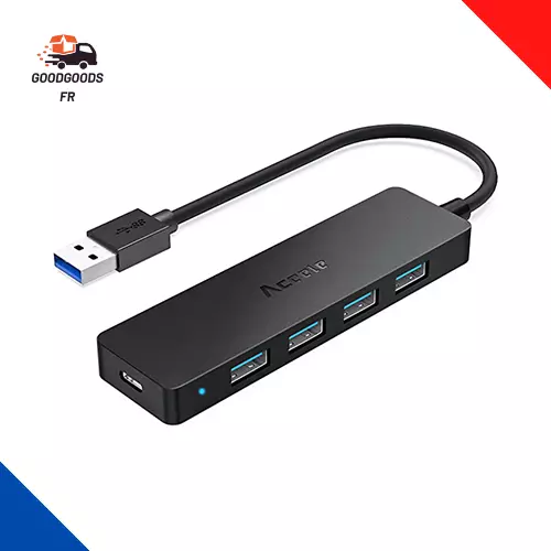 Aceele Data Hub 4 Ports USB 3.0 Ultra Fin avec câble étendu de
