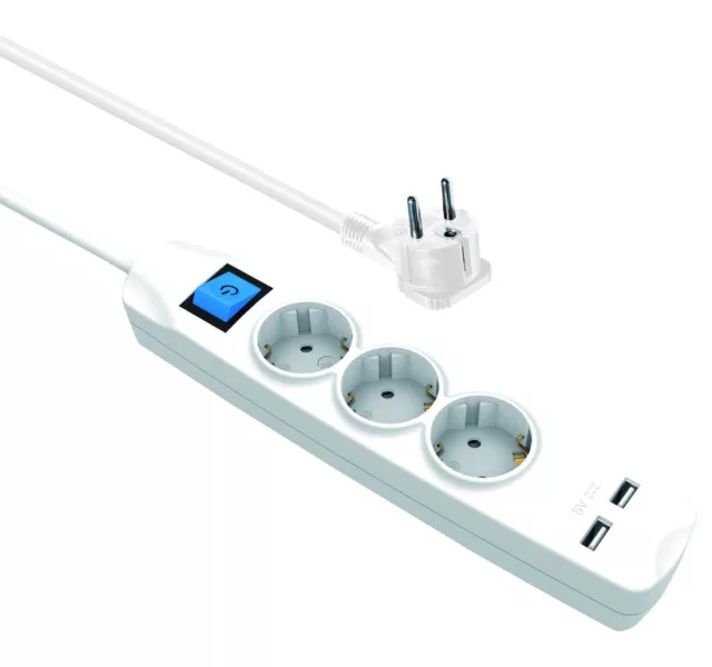3-Fach USB Steckdosenleiste Überspannungsschutz Schalter Mehrfachsteckdose 3m W
