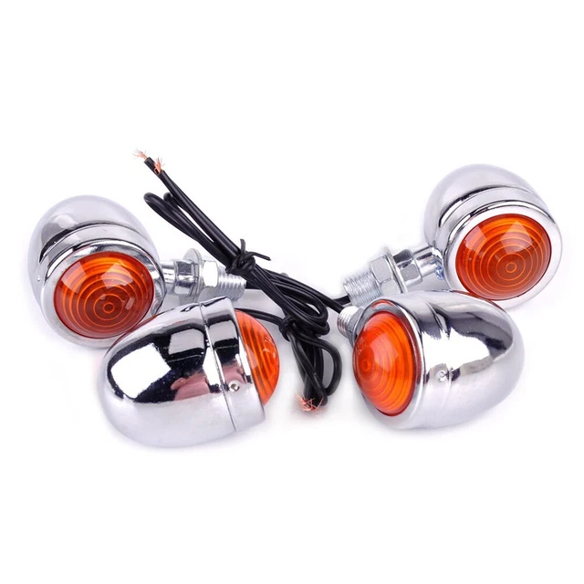 Lot de 2 feux clignotants moto chrome métal élégant et fonctionnel