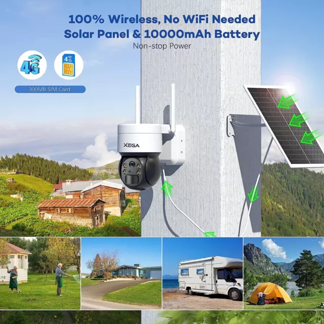 Xega 3G/4G LTE Cellular Security Camera Outdoor Solar Camera Wireless, 2K HD 2