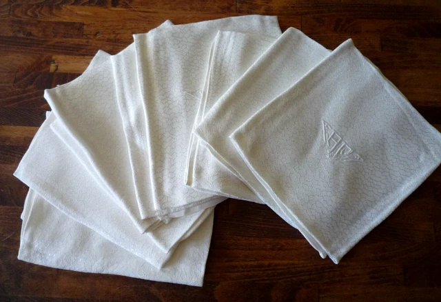 9 Anciennes Serviettes De Table Damasse Avec Monogramme A F -  56X62 Environ