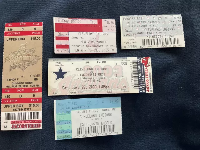 Cleveland Indians Ticket Stubs Lot Of 5 1993-2005