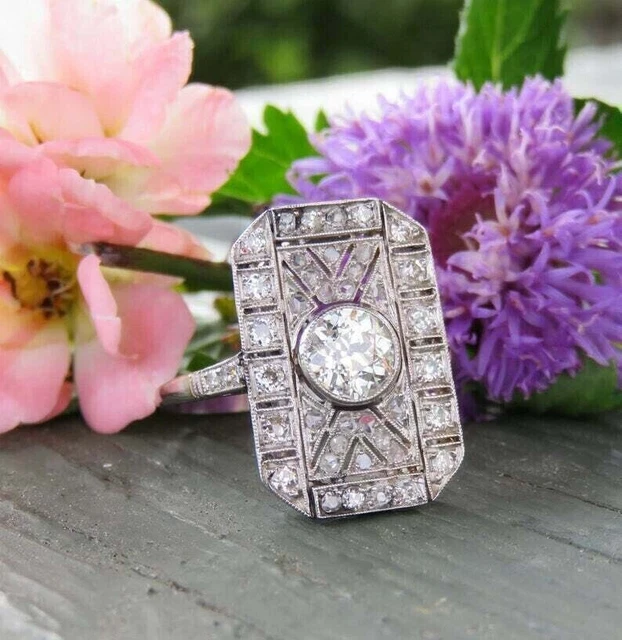 Art Deco Style Victorian 2.7Ct Lab Created Diamond Engagement White Gold Plated