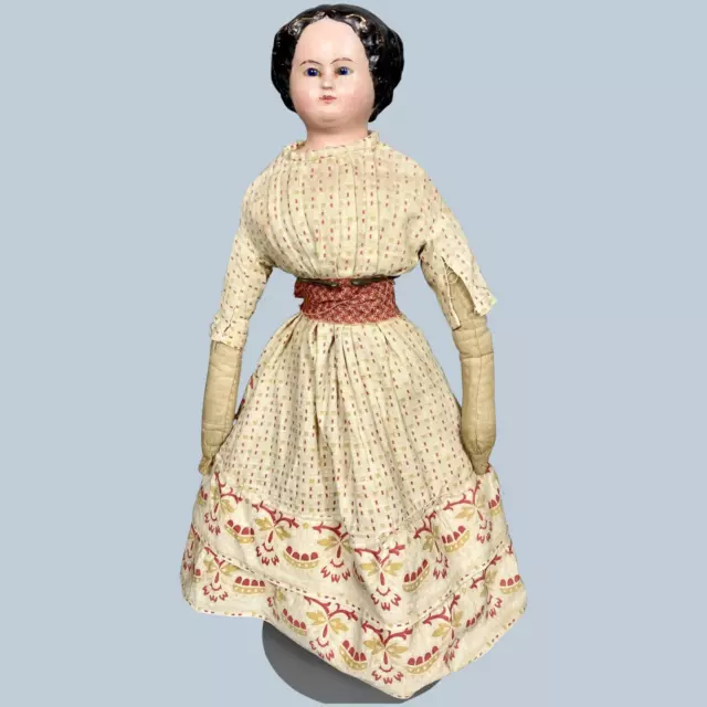 Early Wax Over Papier-Mache German Doll with Glass Eyes Great Dress!