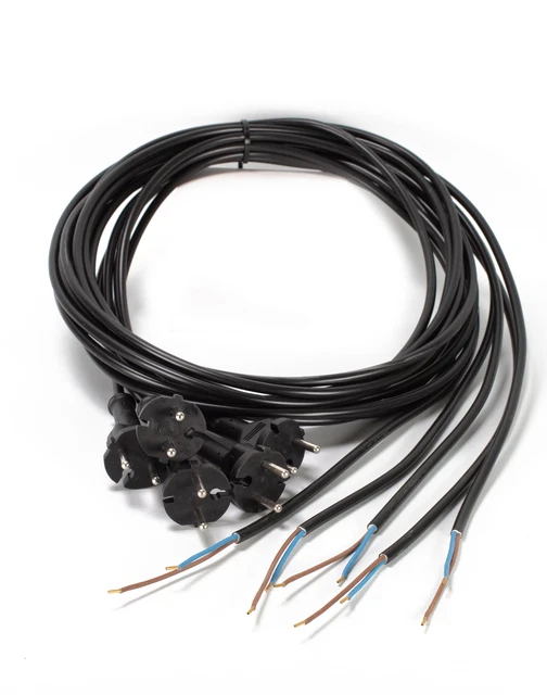 5x Kabel K6A-5 schwarz Stecker H05VV-F 2x1.0 2,6m Anschlussleitung Maschinen