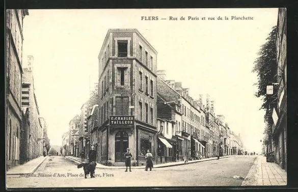 CPA Flers, Rue de Paris et rue de la Planchette