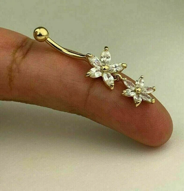 14K Gold Finish 2Ct Lab Created Diamond Navel Piercing Dangle Belly Button Ring