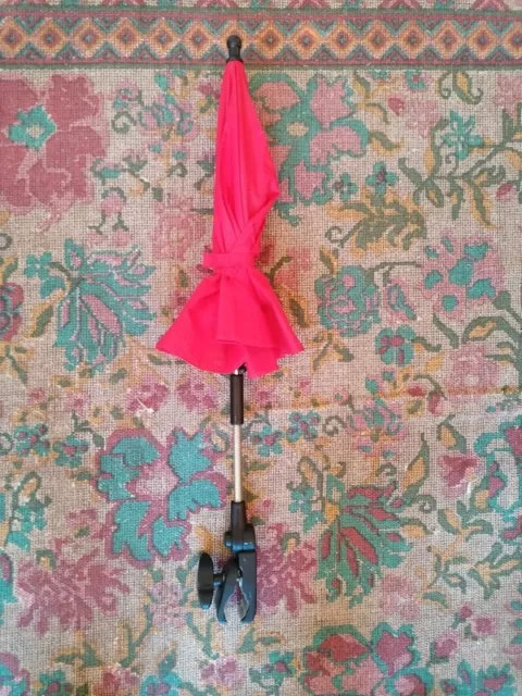 Clip on red umbrella / parasol for buggy / pram