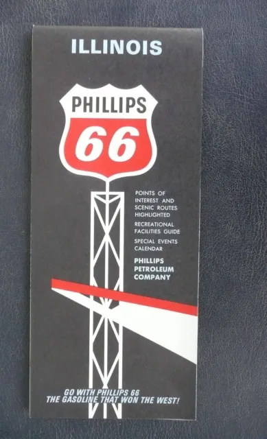 1966 Illinois  road  map Phillips 66 oil gas guide calendar of events