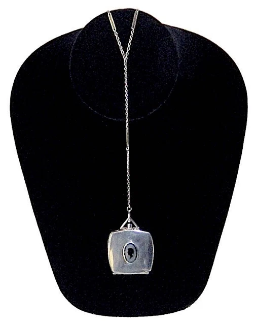 Antique Sterling Silver Enameled Locket Y Chain Necklace Antique Sterling Silver Enameled Locket Y Chain Necklace
