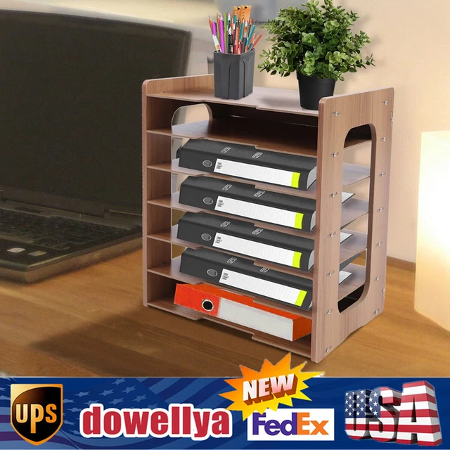 7-Layer Desktop Organizer File Letter A4 Paper Storage Sorter Wood Adjustable