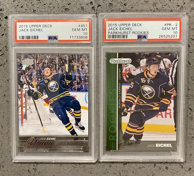 2-card ROOKIE L0T (both = PSA 10) 2015 Jack Eichel YOUNG GUNS RC + Parkhurst RC