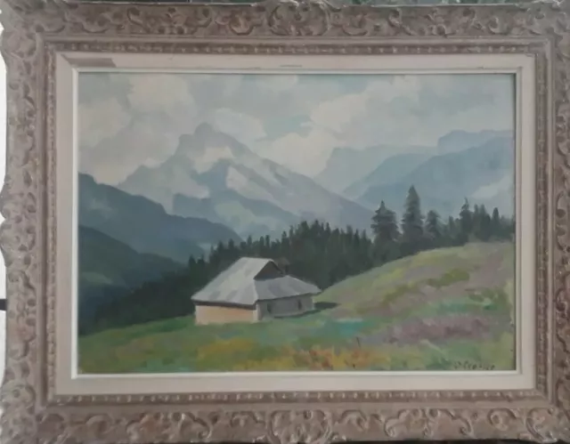Tableau Peinture huile Col De Porte Crozier Isère Chartreuse cadre Montparnasse