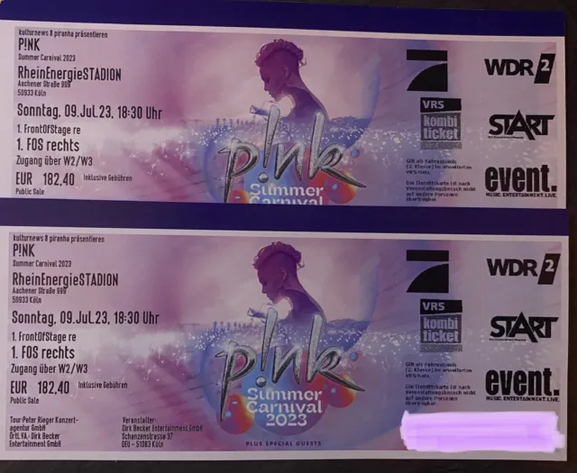 1-2 Tickets PINK - 09.07.2023 - Front Of Stage 1 - FOS1 - Köln