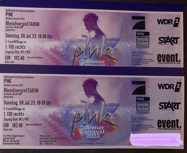 1-2 Tickets PINK - 09.07.2023 - Front Of Stage 1 - FOS1 - Köln